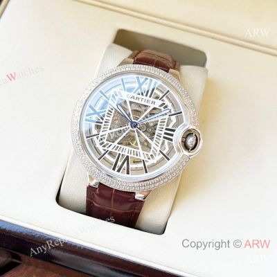 High Quality Replica CARTIER Ballon Bleu Different Colors Leather Strap Different Designs Face Dial Different Colors Stainless Steel Case Watch 44×12mm